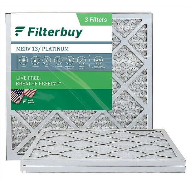 Platinum Pack of 4 Filters 25x25x1 FilterBuy 25x25x1 MERV 13 Pleated AC Furnace Air Filter, 
